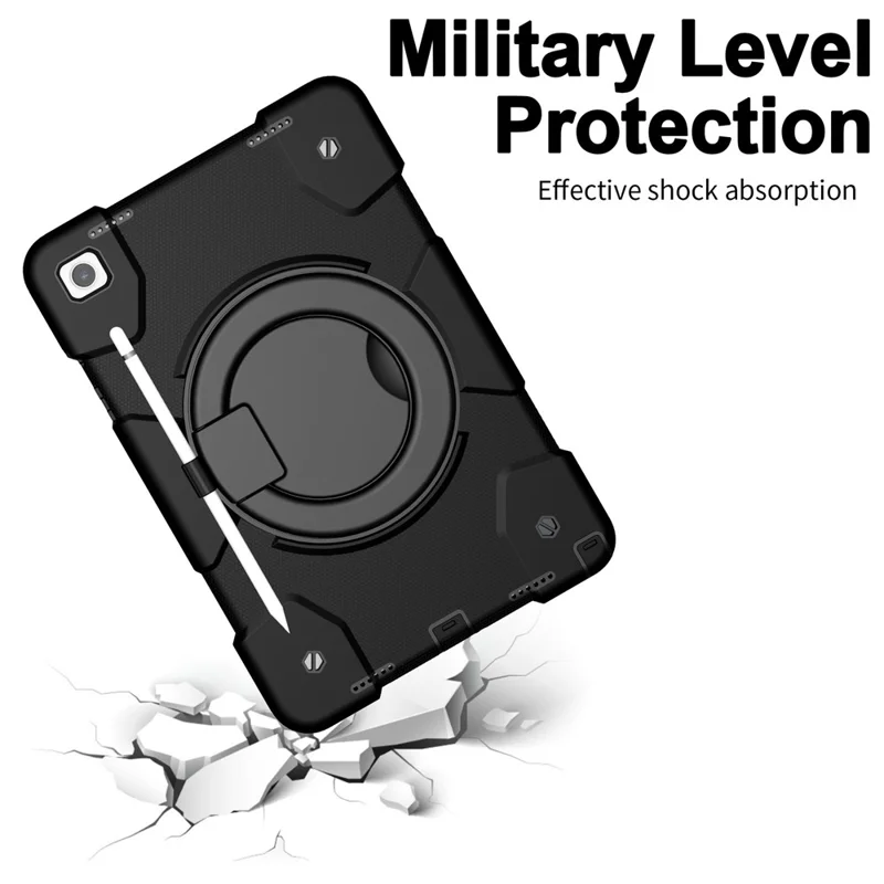 For Samsung Galaxy Tab A9+ Case Scratch-proof PC+Silicone Tablet Cover with Ring Kickstand - Black