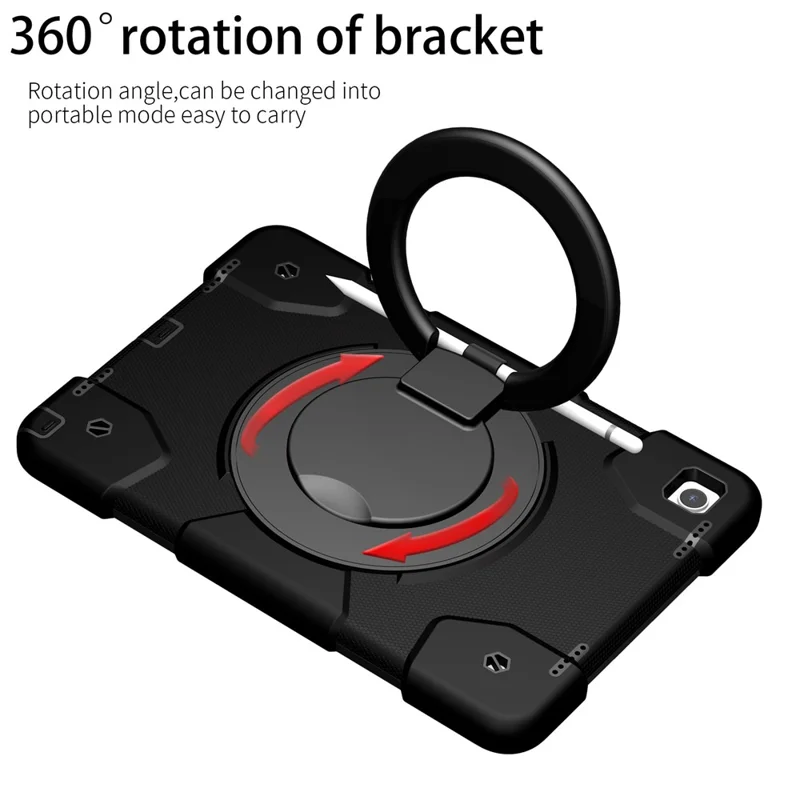 For Samsung Galaxy Tab A9+ Case Scratch-proof PC+Silicone Tablet Cover with Ring Kickstand - Black