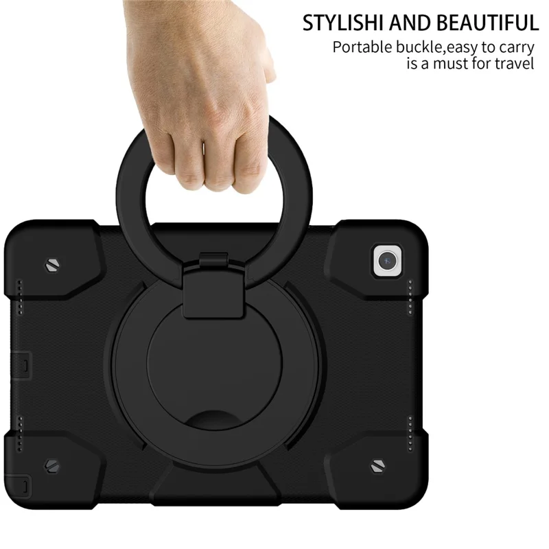 For Samsung Galaxy Tab A9+ Case Scratch-proof PC+Silicone Tablet Cover with Ring Kickstand - Black