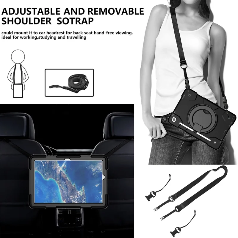 For Samsung Galaxy Tab A9+ Case Scratch-proof PC+Silicone Tablet Cover with Ring Kickstand - Black