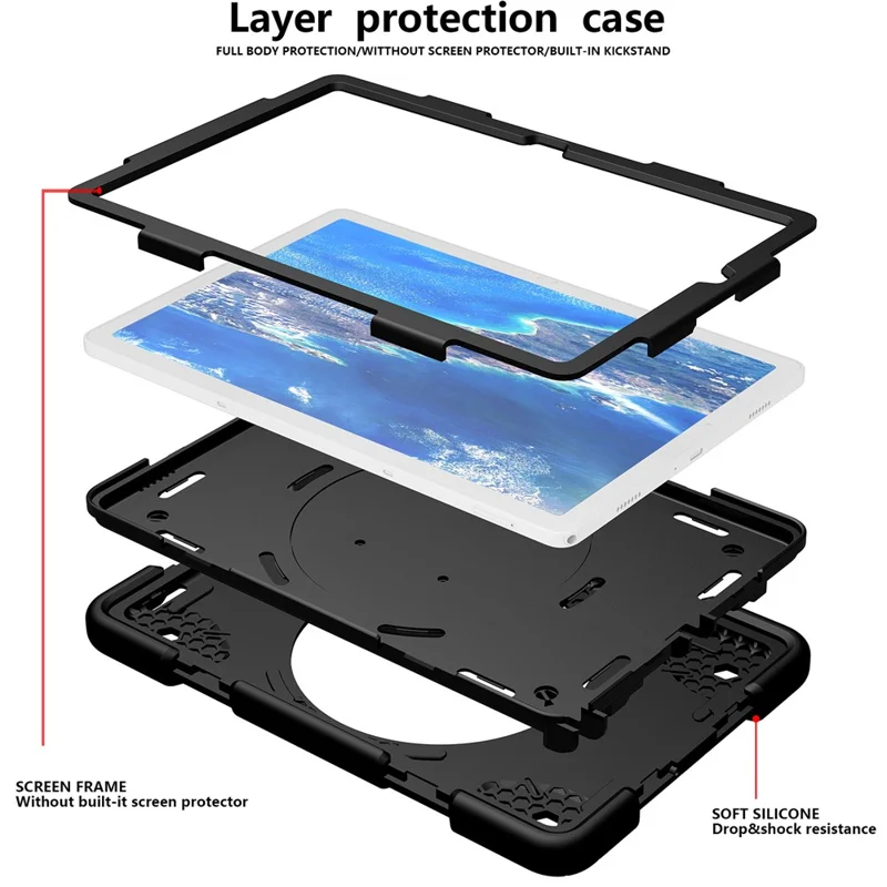 For Samsung Galaxy Tab A9+ Case Scratch-proof PC+Silicone Tablet Cover with Ring Kickstand - Black
