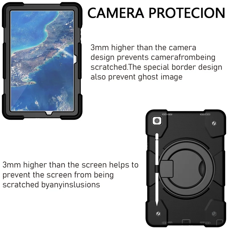 For Samsung Galaxy Tab A9+ Case Scratch-proof PC+Silicone Tablet Cover with Ring Kickstand - Black