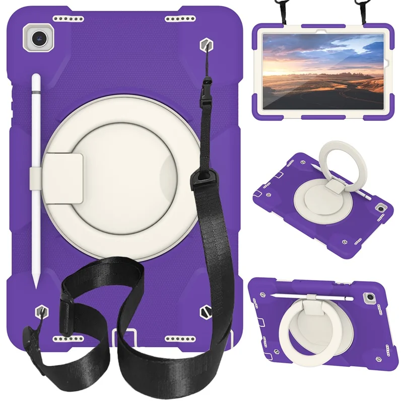 For Samsung Galaxy Tab A9+ Case Scratch-proof PC+Silicone Tablet Cover with Ring Kickstand - Dark Purple