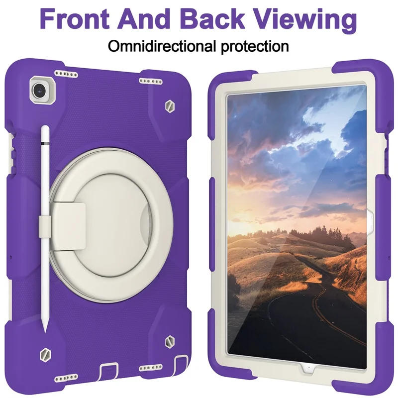 For Samsung Galaxy Tab A9+ Case Scratch-proof PC+Silicone Tablet Cover with Ring Kickstand - Dark Purple