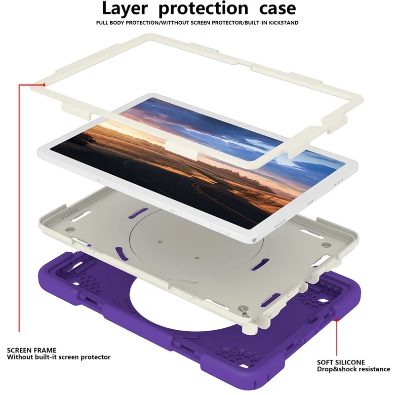 For Samsung Galaxy Tab A9+ Case Scratch-proof PC+Silicone Tablet Cover with Ring Kickstand - Dark Purple