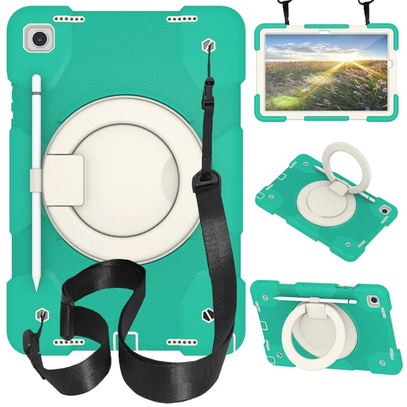 For Samsung Galaxy Tab A9+ Case Scratch-proof PC+Silicone Tablet Cover with Ring Kickstand - Mint Green
