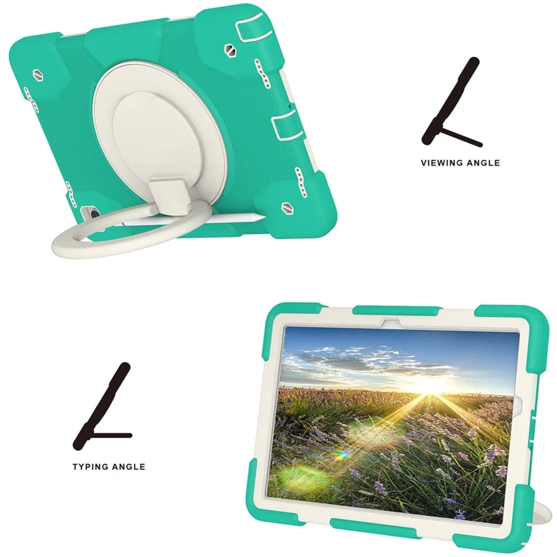 For Samsung Galaxy Tab A9+ Case Scratch-proof PC+Silicone Tablet Cover with Ring Kickstand - Mint Green