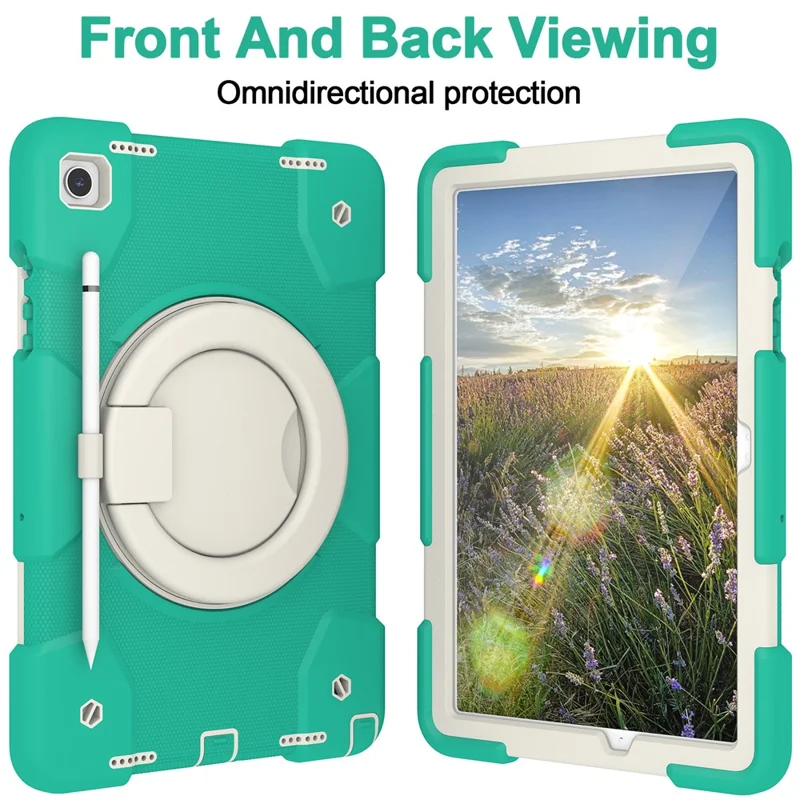 For Samsung Galaxy Tab A9+ Case Scratch-proof PC+Silicone Tablet Cover with Ring Kickstand - Mint Green