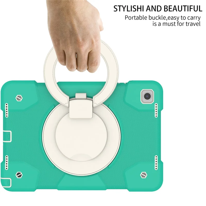 For Samsung Galaxy Tab A9+ Case Scratch-proof PC+Silicone Tablet Cover with Ring Kickstand - Mint Green