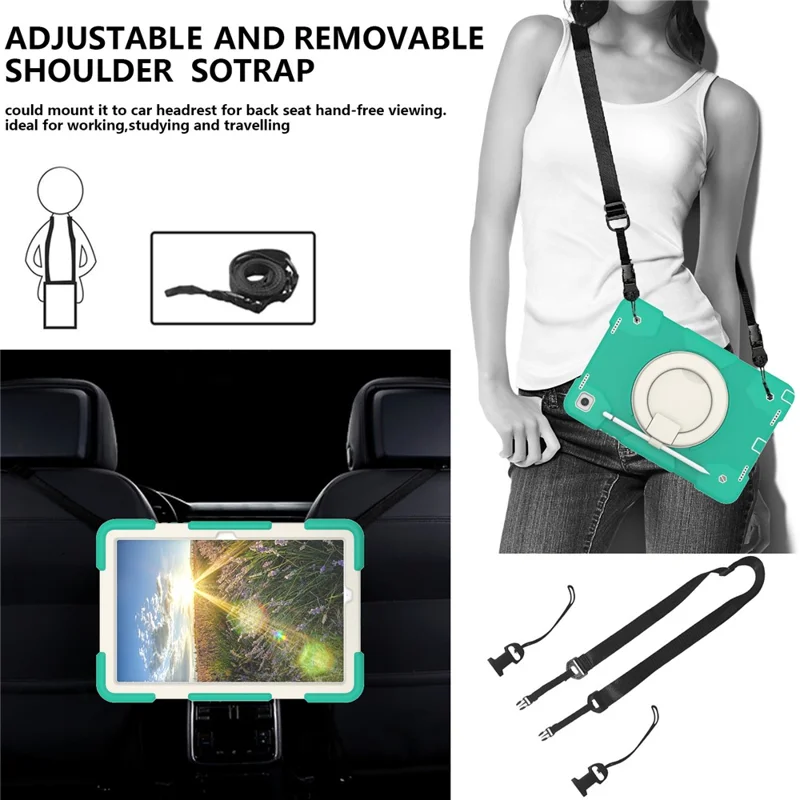 For Samsung Galaxy Tab A9+ Case Scratch-proof PC+Silicone Tablet Cover with Ring Kickstand - Mint Green