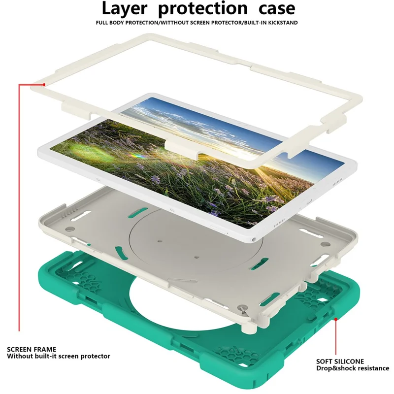 For Samsung Galaxy Tab A9+ Case Scratch-proof PC+Silicone Tablet Cover with Ring Kickstand - Mint Green