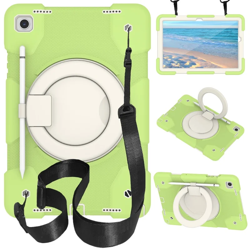 For Samsung Galaxy Tab A9+ Case Scratch-proof PC+Silicone Tablet Cover with Ring Kickstand - Matcha Green