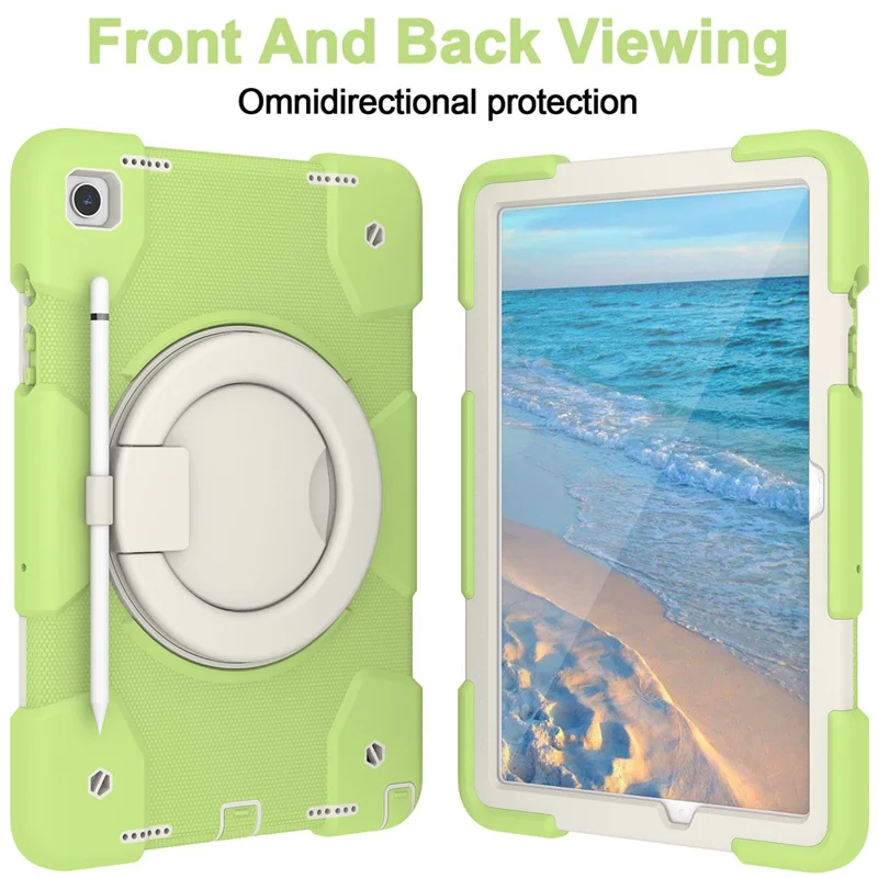 For Samsung Galaxy Tab A9+ Case Scratch-proof PC+Silicone Tablet Cover with Ring Kickstand - Matcha Green