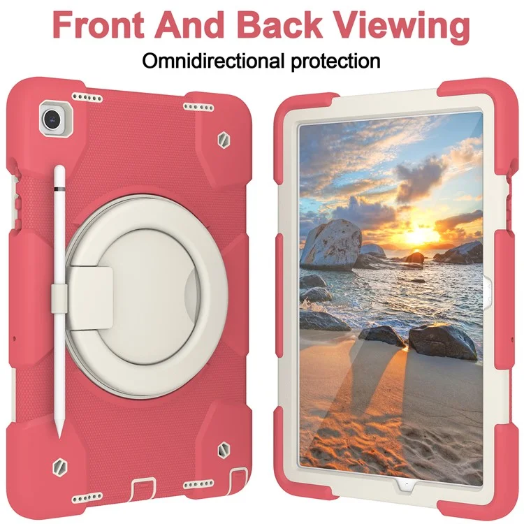 Para Samsung Galaxy Tab A9+ Case pc a Prueba de Scratch+ Cubierta de Tableta de Silicona Con Papel de Patada Del Anillo - Begonia Rojo