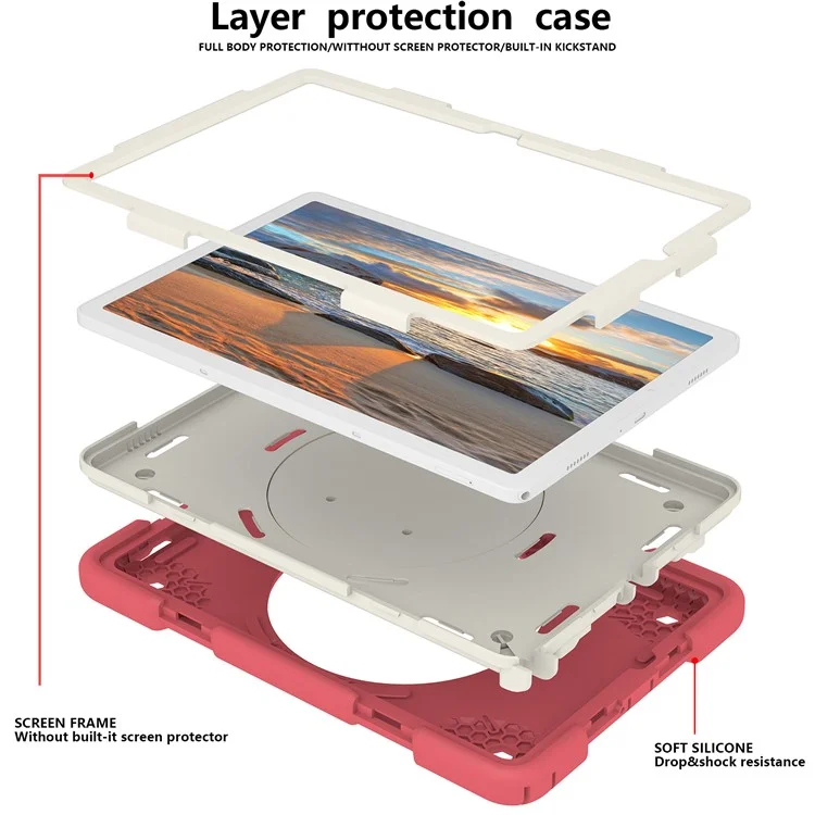 Para Samsung Galaxy Tab A9+ Case pc a Prueba de Scratch+ Cubierta de Tableta de Silicona Con Papel de Patada Del Anillo - Begonia Rojo