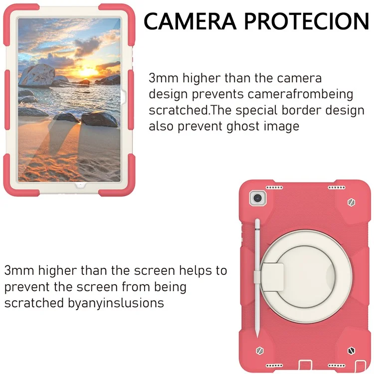Para Samsung Galaxy Tab A9+ Case pc a Prueba de Scratch+ Cubierta de Tableta de Silicona Con Papel de Patada Del Anillo - Begonia Rojo