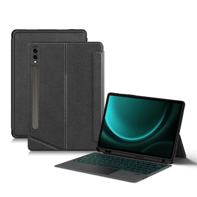 Für Samsung Galaxy Tab S9 FE+ Ledertasche + Bluetooth-kompatibale Tastatur mit Hintergrundbeleuchtung und Touchpad