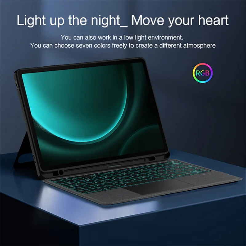 Für Samsung Galaxy Tab S9 FE+ Ledertasche + Bluetooth-kompatibale Tastatur mit Hintergrundbeleuchtung und Touchpad