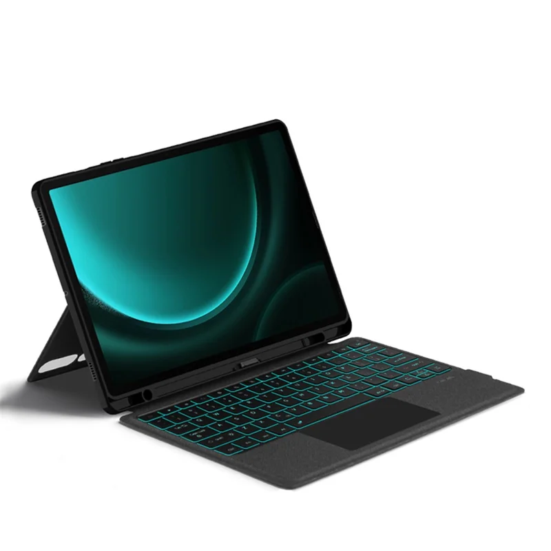 Für Samsung Galaxy Tab S9 FE+ Ledertasche + Bluetooth-kompatibale Tastatur mit Hintergrundbeleuchtung und Touchpad