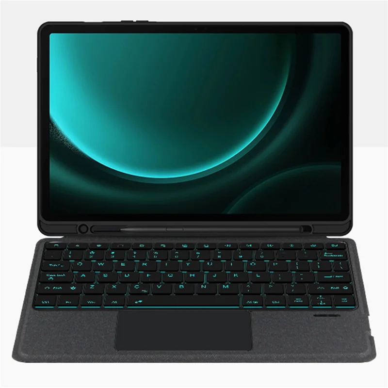 Für Samsung Galaxy Tab S9 FE+ Ledertasche + Bluetooth-kompatibale Tastatur mit Hintergrundbeleuchtung und Touchpad