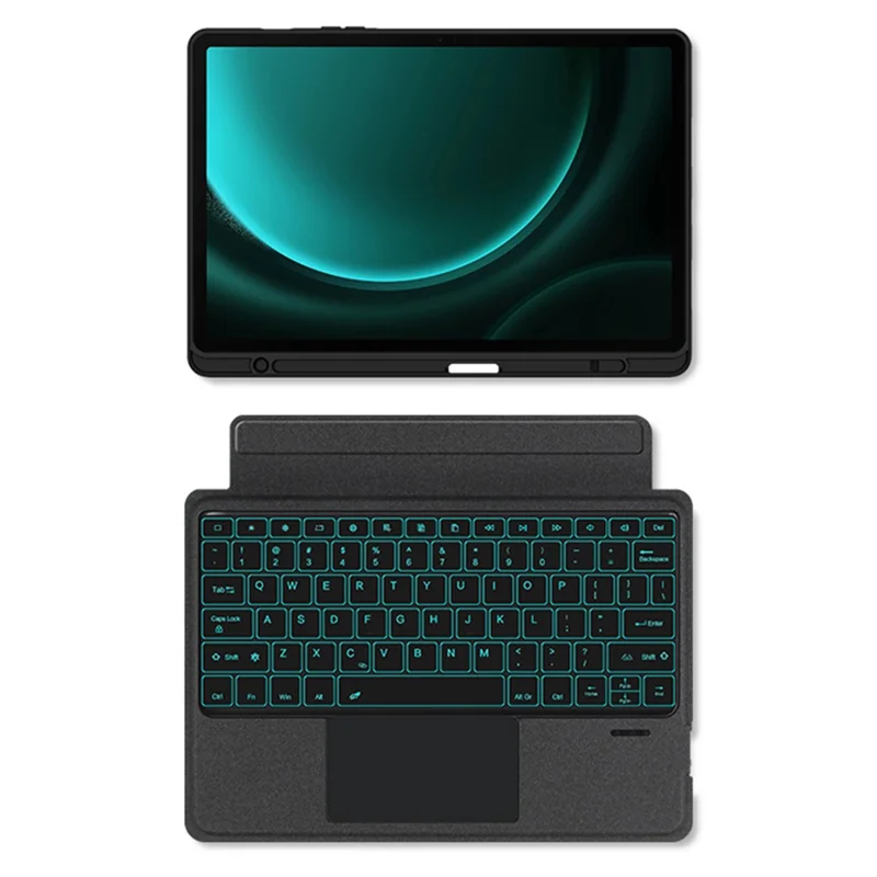 Für Samsung Galaxy Tab S9 FE+ Ledertasche + Bluetooth-kompatibale Tastatur mit Hintergrundbeleuchtung und Touchpad