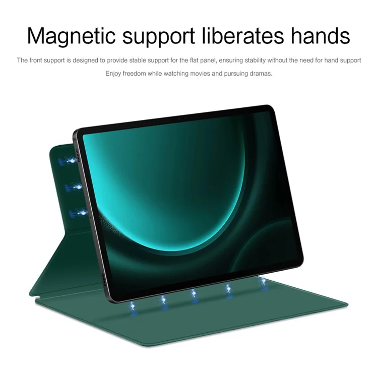 Funda de cuero con soporte y cierre magnético para Samsung Galaxy Tab S9 FE+, con activación y desactivación automática - Verde