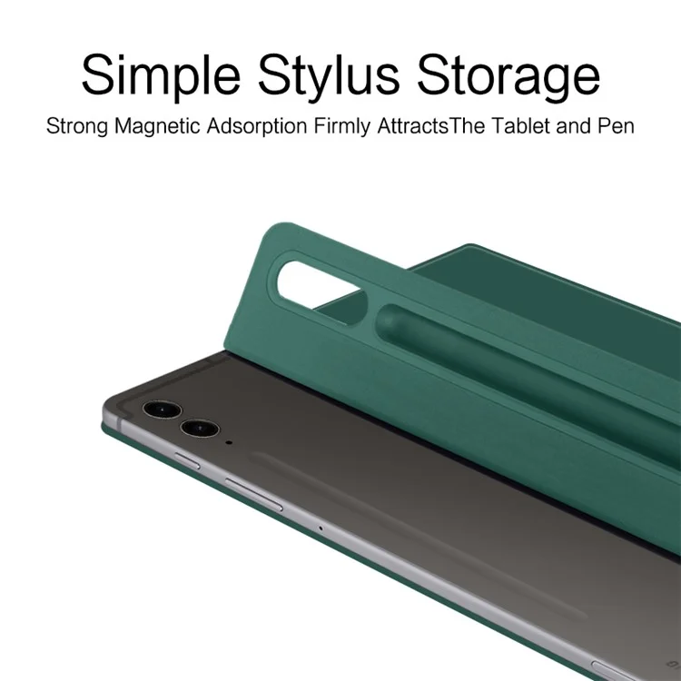 Funda de cuero con soporte y cierre magnético para Samsung Galaxy Tab S9 FE+, con activación y desactivación automática - Verde