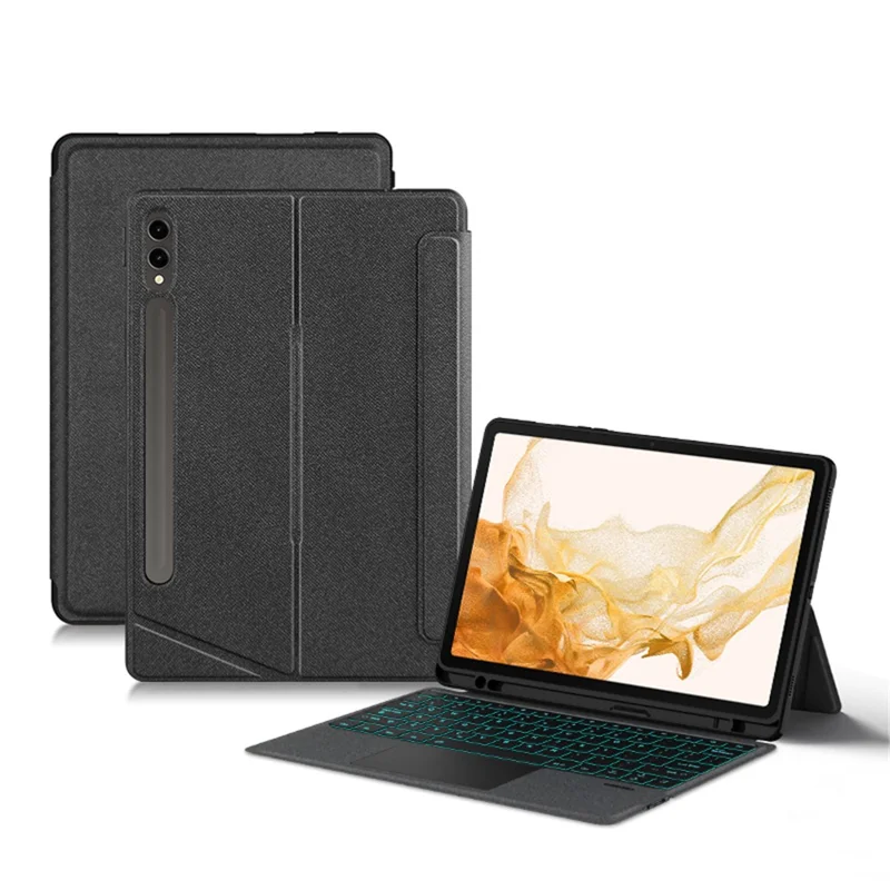 For Samsung Galaxy Tab S8+ / S7+ / S7 FE Leather Case + Bluetooth-Compatible Keyboard with Backlight Trackpad