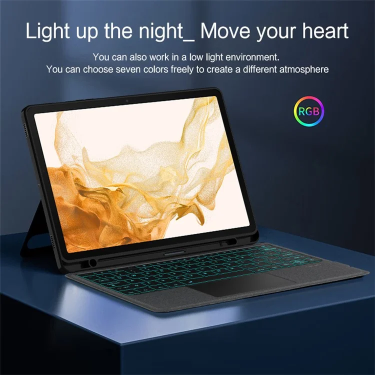 For Samsung Galaxy Tab S8+ / S7+ / S7 FE Leather Case + Bluetooth-Compatible Keyboard with Backlight Trackpad