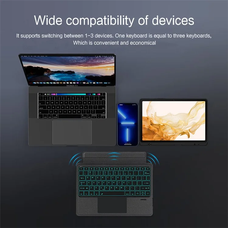 For Samsung Galaxy Tab S8+ / S7+ / S7 FE Leather Case + Bluetooth-Compatible Keyboard with Backlight Trackpad