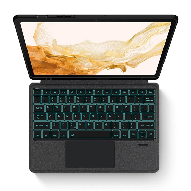 For Samsung Galaxy Tab S8+ / S7+ / S7 FE Leather Case + Bluetooth-Compatible Keyboard with Backlight Trackpad