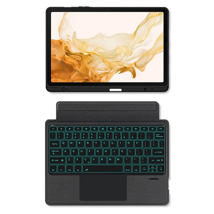 For Samsung Galaxy Tab S8+ / S7+ / S7 FE Leather Case + Bluetooth-Compatible Keyboard with Backlight Trackpad