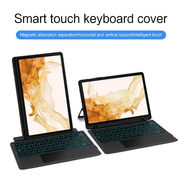 For Samsung Galaxy Tab S8+ / S7+ / S7 FE Leather Case + Bluetooth-Compatible Keyboard with Backlight Trackpad