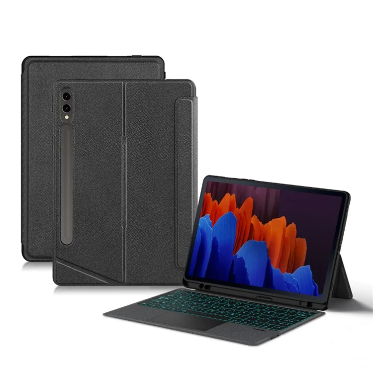 Für Samsung Galaxy Tab S7+ Lederetui + Bluetooth-Tastatur mit hintergrundbeleuchteter Touchpad