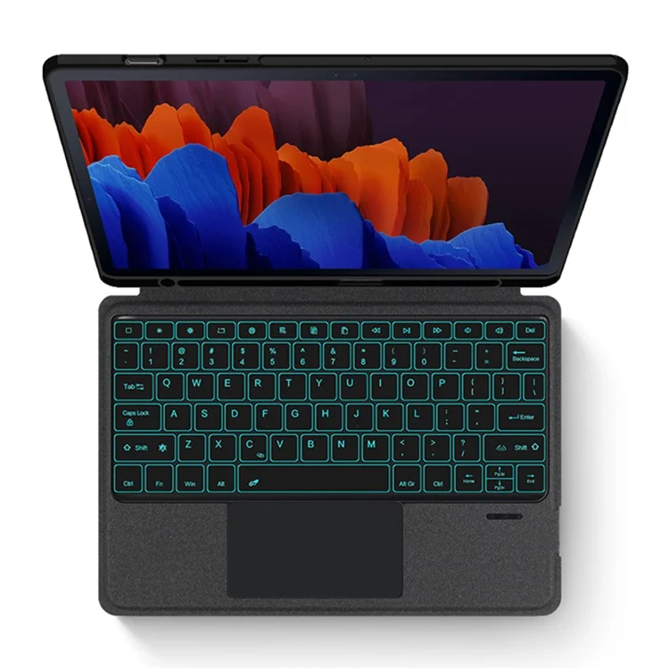 Für Samsung Galaxy Tab S7+ Lederetui + Bluetooth-Tastatur mit hintergrundbeleuchteter Touchpad