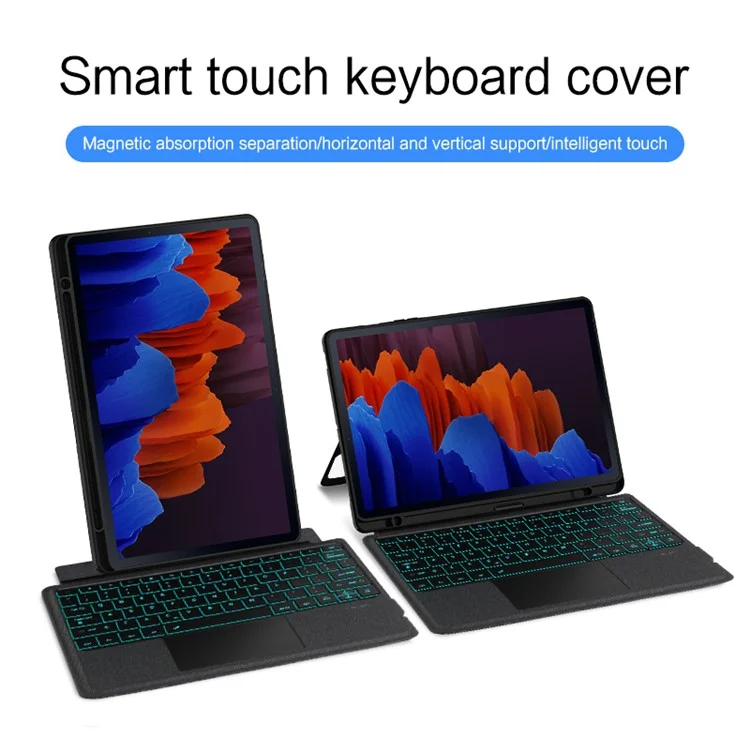 Für Samsung Galaxy Tab S7+ Lederetui + Bluetooth-Tastatur mit hintergrundbeleuchteter Touchpad