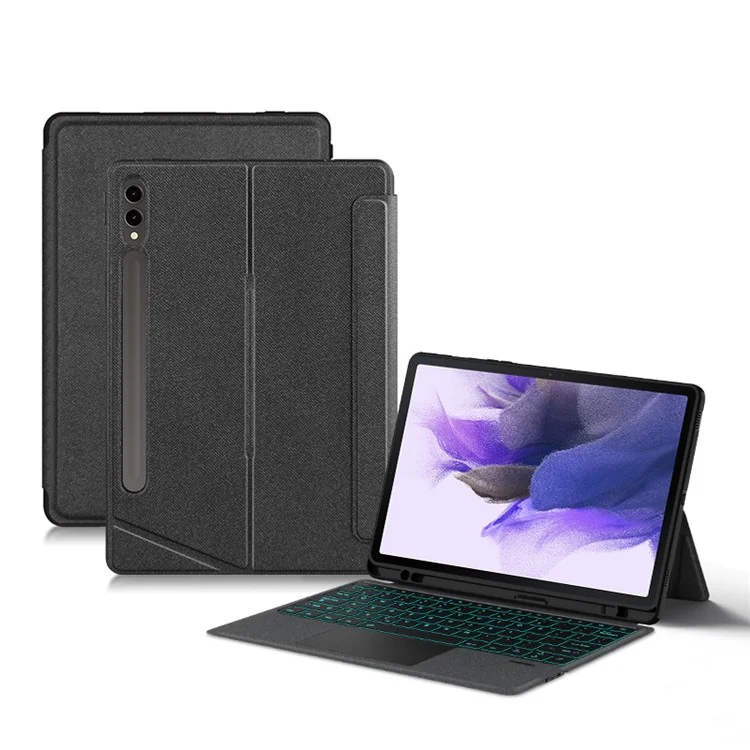 Für Samsung Galaxy Tab S7 FE Lederhülle + Bluetooth-Tastatur mit Hintergrundbeleuchtung Touchpad