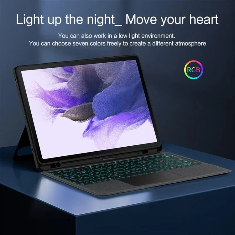 Für Samsung Galaxy Tab S7 FE Lederhülle + Bluetooth-Tastatur mit Hintergrundbeleuchtung Touchpad