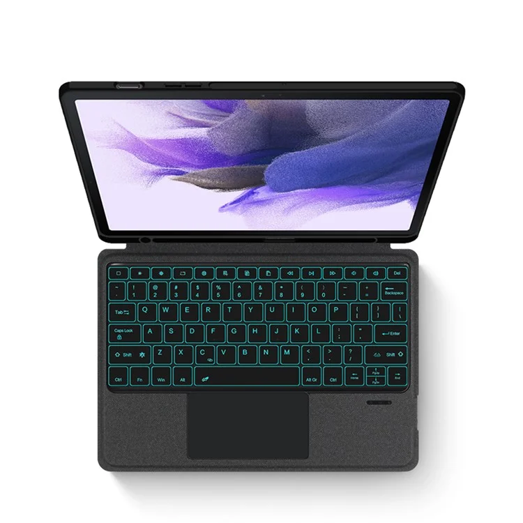 Für Samsung Galaxy Tab S7 FE Lederhülle + Bluetooth-Tastatur mit Hintergrundbeleuchtung Touchpad