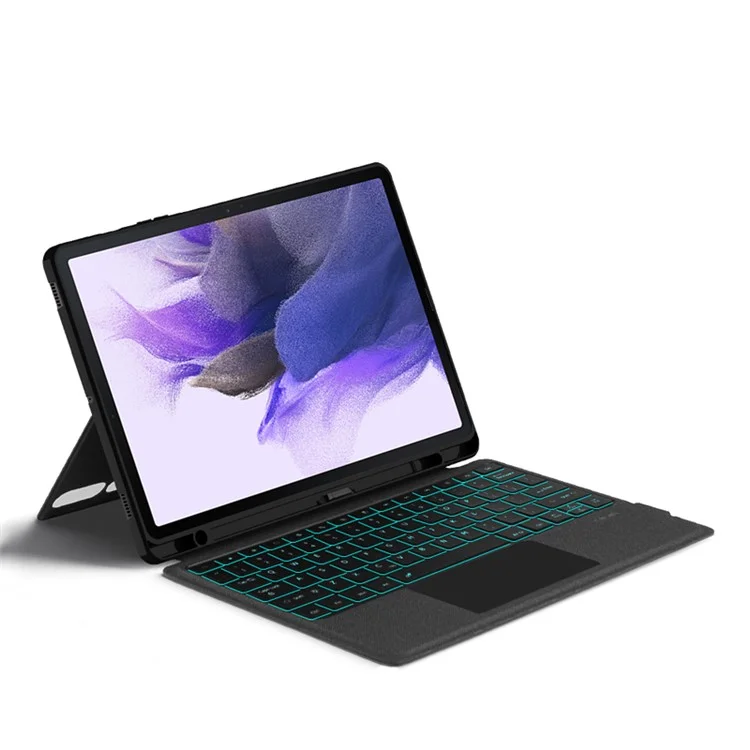 Für Samsung Galaxy Tab S7 FE Lederhülle + Bluetooth-Tastatur mit Hintergrundbeleuchtung Touchpad