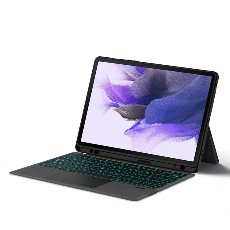 Für Samsung Galaxy Tab S7 FE Lederhülle + Bluetooth-Tastatur mit Hintergrundbeleuchtung Touchpad