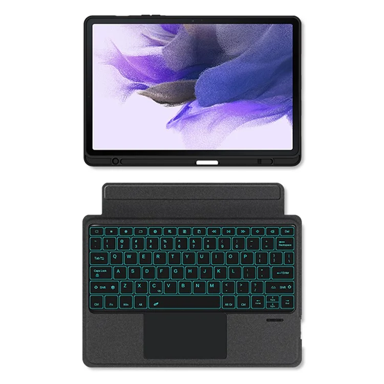 Für Samsung Galaxy Tab S7 FE Lederhülle + Bluetooth-Tastatur mit Hintergrundbeleuchtung Touchpad