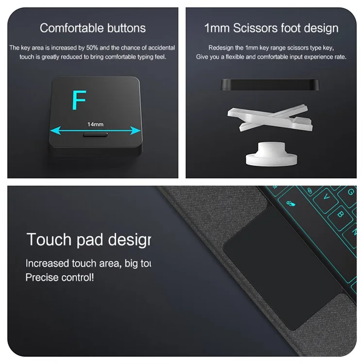 Für Samsung Galaxy Tab S7 FE Lederhülle + Bluetooth-Tastatur mit Hintergrundbeleuchtung Touchpad