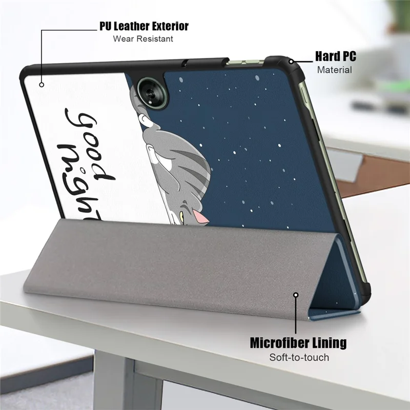 For OnePlus Pad Go / Oppo Pad Air 2 / Pad Neo Smart Cover Full-Body Tri-fold Stand Pattern Tablet Case - Cat