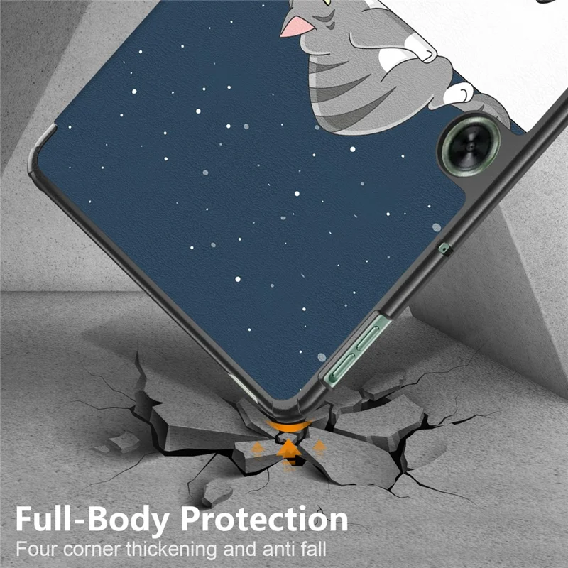 For OnePlus Pad Go / Oppo Pad Air 2 / Pad Neo Smart Cover Full-Body Tri-fold Stand Pattern Tablet Case - Cat