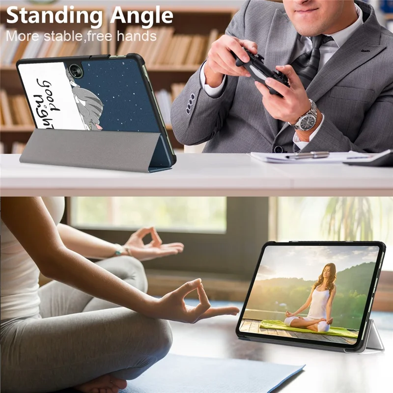 For OnePlus Pad Go / Oppo Pad Air 2 / Pad Neo Smart Cover Full-Body Tri-fold Stand Pattern Tablet Case - Cat