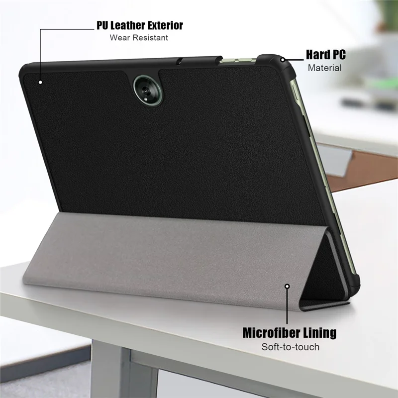 Funda de piel sintética para OnePlus Pad Go / Oppo Pad Air 2 / Pad Neo Trifold Stand Tablet - Negro
