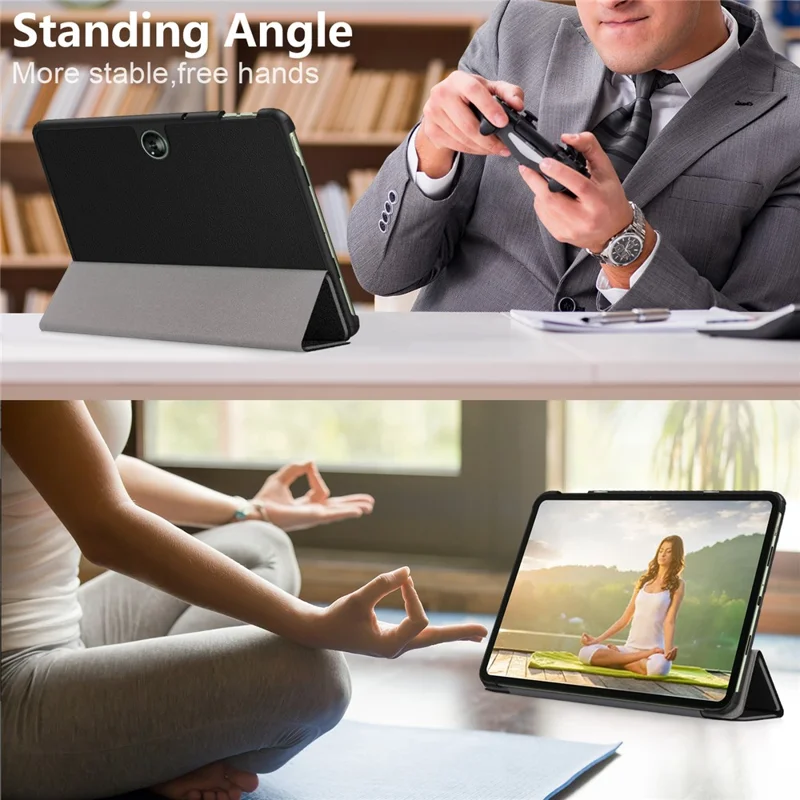 Funda de piel sintética para OnePlus Pad Go / Oppo Pad Air 2 / Pad Neo Trifold Stand Tablet - Negro