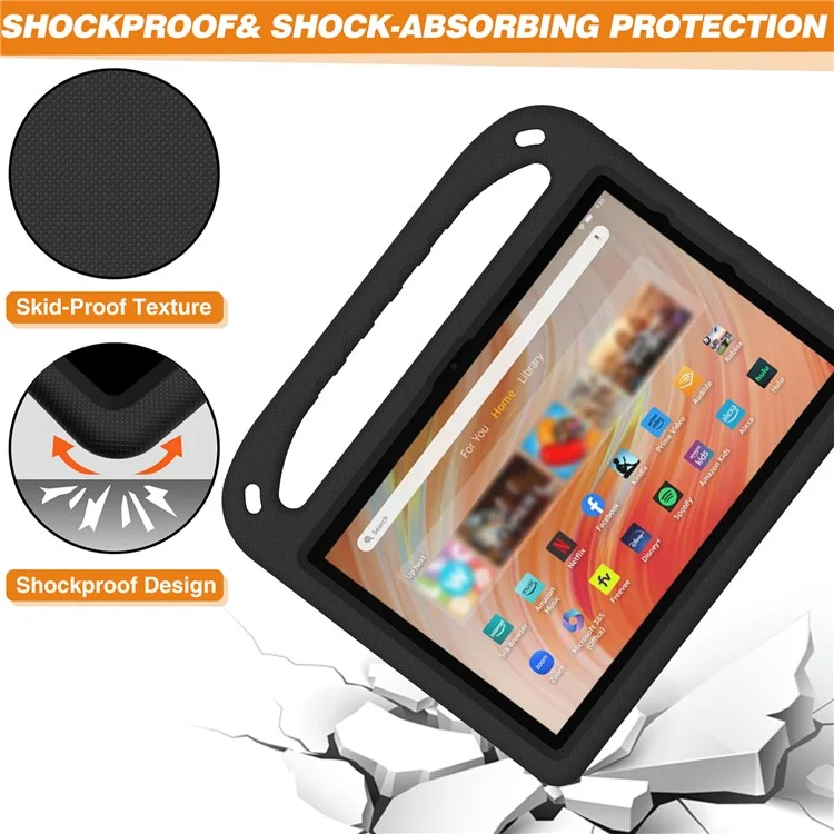 For Amazon Fire HD 10 (2023) Case Hand Grip EVA Tablet Cover with Kickstand - Black