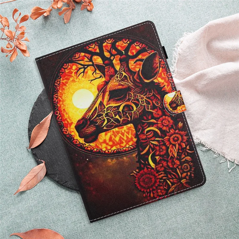 For Lenovo Tab M10 (Gen 3) Leather Folio Stand Cover Pattern Tablet Case with Card Holder - Flower Deer